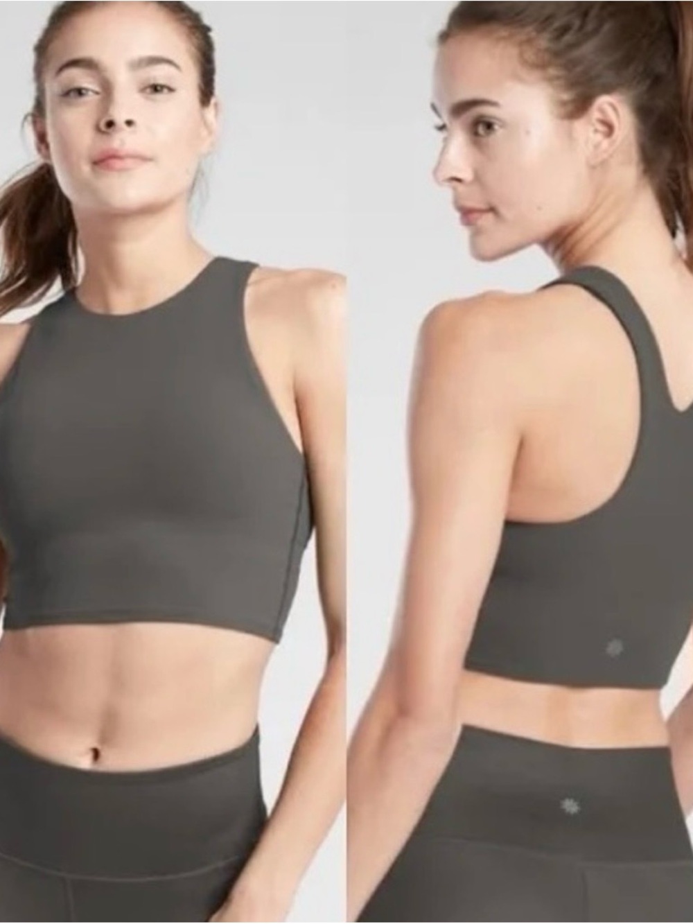 Athleta High-Neck Crop Sports Bra - Charcoal